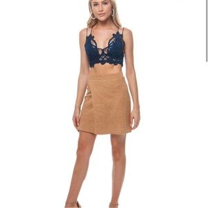 Free People Mod Wrap Ribbed Sweater Mini Skirt Minimalist Tan Camel Size Small